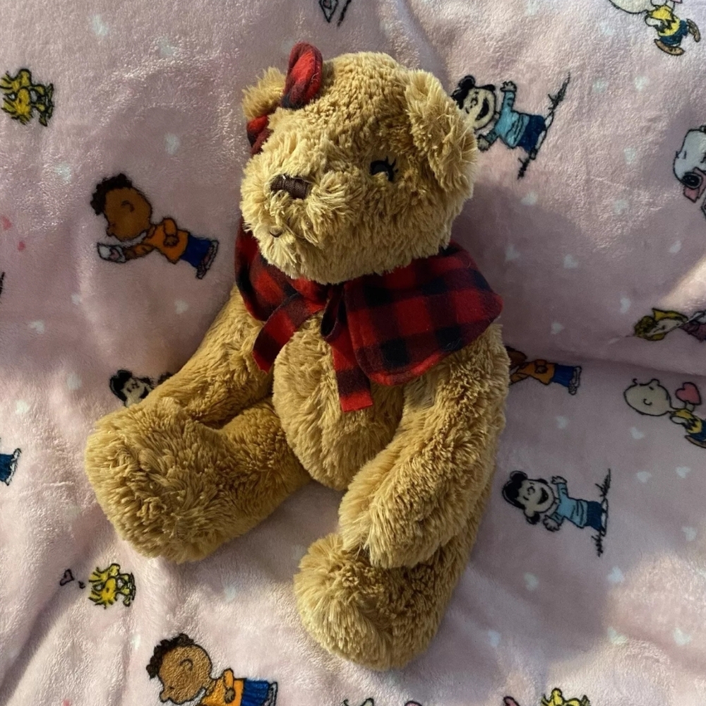 Joann Craft Store J Bear Brown Bear Christmas Red Plaid Scarf Bow 2017 Plush 11”